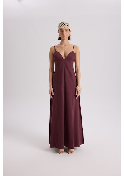 Mai Collection Mai Studios Co. Onella Askılı Bordo Uzun Elbise Bordo