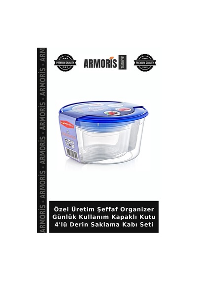 Özel Üretim Şeffaf Organizer Günlük Kullanım Kapaklı Kutu 4'lü Derin Saklama Kabı Seti Çok Renkli
