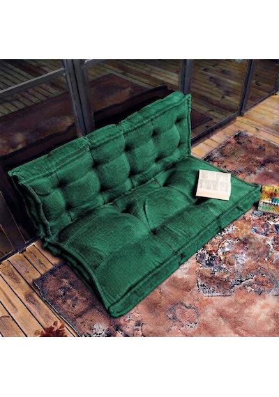 Fransız Dikim Kadife Döşemelik Kumaş El İşçiliği Alt Üst Oturma Minderi 125x70cm Koyu Yeşil