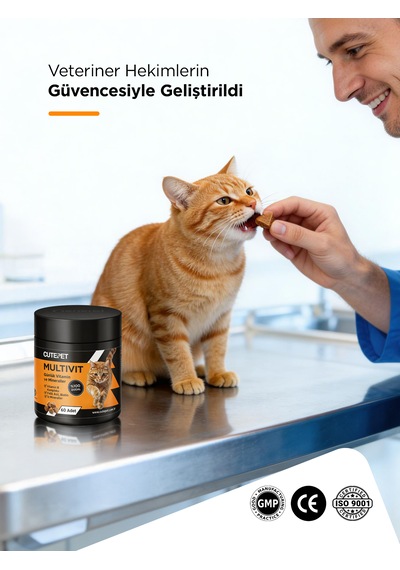 Cutepet Multivit Kedi Vitamin Ve Mineral Tableti 60 Adet Günlük Bağışıklık Ve Enerji Takviyesi