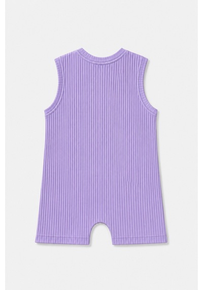 Babyden's Kız Bebek Tulum Yazlık %100 Pamuk Ribana Kolsuz Tavşan Baskılı Çıtçıtlı Bebek Tulumu 0-9 Ay Lila