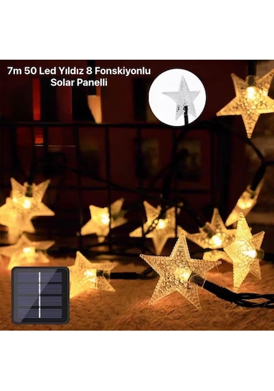 Genel 7m 50 Led Yıldız 8 Fonksiyonlu Solar Panelli-gün Işığı Enerji Sınıfı A