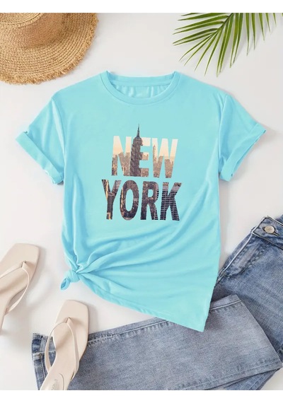 Uyguntarz Unisex New York Baskılı Oversize Tshirt Bebe Mavisi