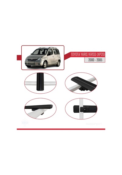Toyota Yaris Verso Xp20 2000-2005 Arası İle Uyumlu Basic Model Ara Atkı Tavan Barı Siyah 3 Adet