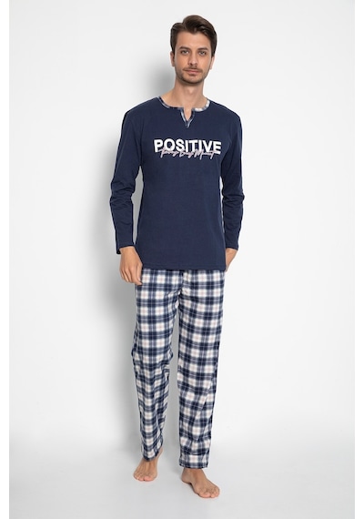 Vıshenka Erkek %100 Pamuk Lacivert Renk Ekose Baskılı Pijama Takı Lacivert