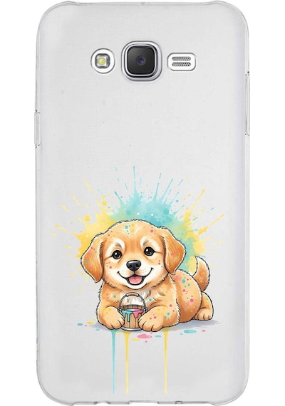 Samsung Galaxy J7 Core İle Uyumlu Splash Köpek Tasarımlı Şeffaf Silikon Kılıf Şeffaf