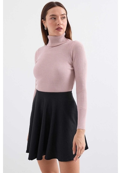 Onno Style Women Fitilli Balıkcı Yaka Basic Kazak Pudra Pembe