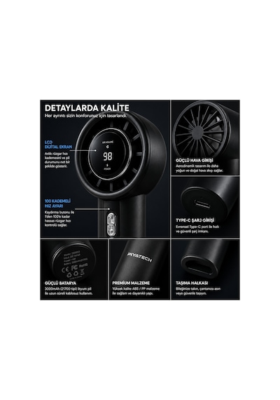 Dd5013 Dijital Göstergeli Ultra Yüksek Hızlı Mini El Fanı 100 Vites Ayarlı Taşınabilir Nesil Usb Vantilatör
