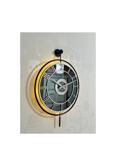 Pey Aksesuar Metal Camlı Duvar Saati 40x60cm Işıklı Gerçek Cam Duvar Saati Modern Tasarım Siyah-füme-beyaz-gümüş