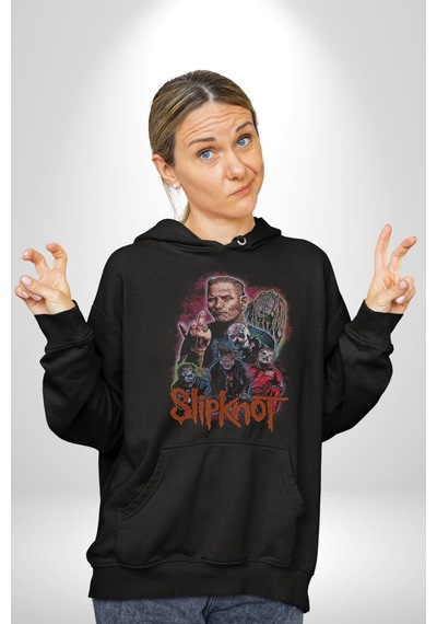 Slipknot Korku Film Kadın Erkek Siyah Kapüşonlu Sweatshirt Hoodie Siyah