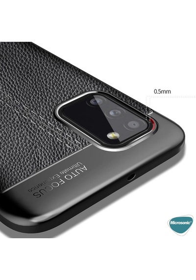 Microsonic Samsung Uyumlu Galaxy A03s Kılıf Deri Dokulu Silikon