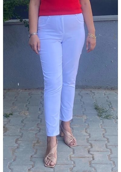 Mia Butik Kadın Beyaz Boru Paça Pantolon Beyaz
