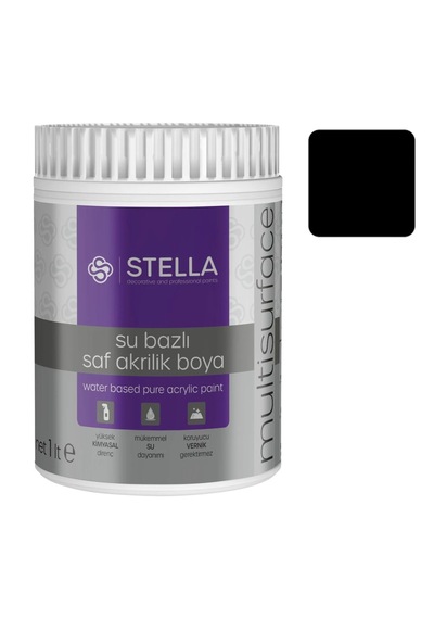 Stella Su Bazlı Saf Akrilik Boya Siyah 1 Litre Dönüşüm Boyası Siyah