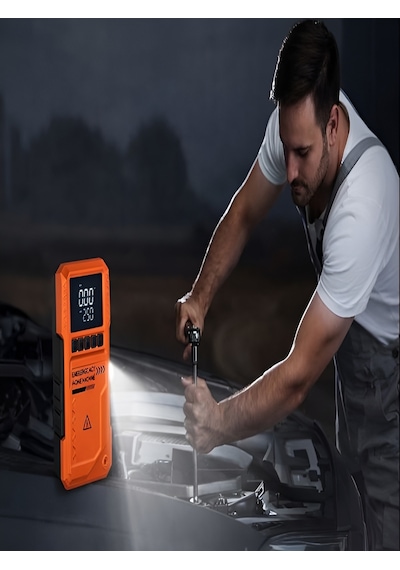 Çantalı 10000mah 150psı Akü Takviyeli Oto Bisiklet Motosiklet Hava Kompresörü Lastik Şişirme Pompası Turuncu