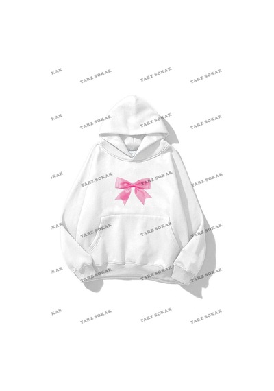 Startmore Y2k Unisex Pink Ribbon Sweatshirt Kod 1537 Beyaz Beyaz
