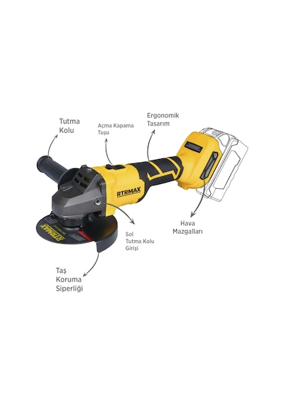 Rtrmax RTS5050B Şarjlı Avuç Taşlama Makinası Kömürsüz 125 mm 8.500 Rpm - Akü Hariç