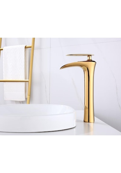 İsaoğlu Yapı Şelale Lavabo Bataryası Gold Çanak Lavabo Bataryası Şelale Akışlı Altın Lavabo Musluk Banyo Batarya Gold
