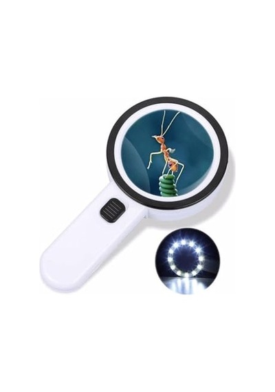 30x Büyütme, 107mm Çift Cam, 12 Led Işıklı Büyüteç