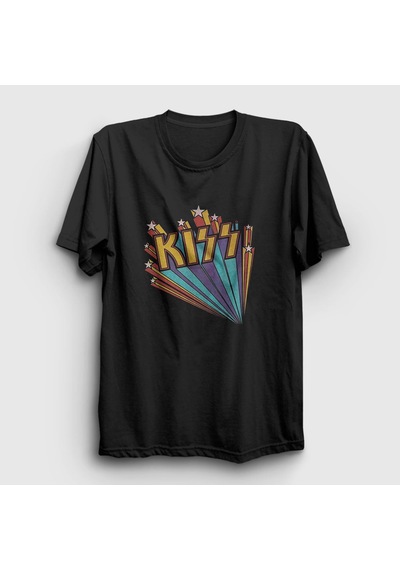 Presmono Unisex Retro Kiss T-shirt Siyah