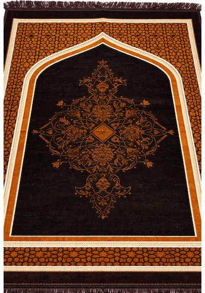 Mihrap Desenli Kadife Seccade K0225 Kahverengi