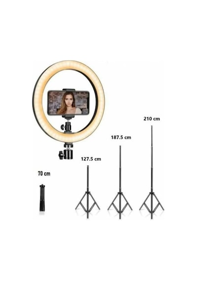 3 Renk Led Ring Light 26cm 10inç Bluetooth Kumandalı 2.1m Ayarlanır Tripot Tiktok Make Up Çekim Işık