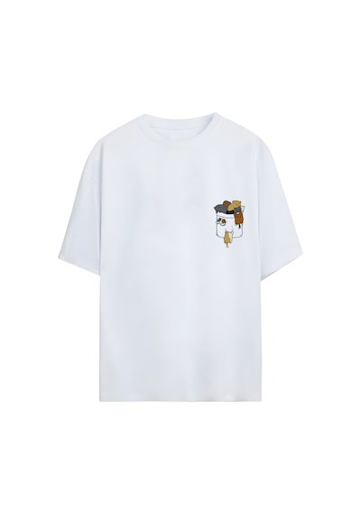 Noıssey Kedicikler - Cep Tasarımlı Unisex Oversize T-shirt Çok Renkli