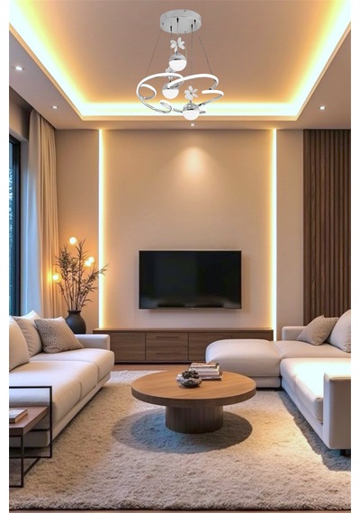 Ey Shop 3 Lü Toplu Cloud Model 3 Renk Kumandalı Beyaz&sarı&günışığı Led Avize Krom