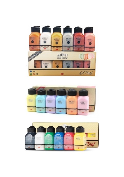 Artdeco Akrilik Boya 6x75 Ml Metalik Renkler 6x75ml Pastel Renkler 6x75ml Canlı Renkler Çok Renkli