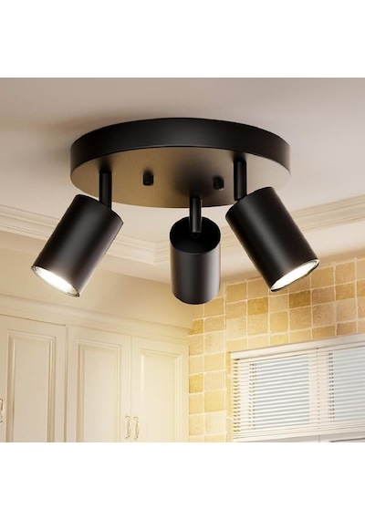 Riolight Modern8 Siyah Mutfak,salon,giyinme Odası,cafeler İçin Gün İşiğı Metal 3lü Spot Ampul Dahil 3'lü Beyaz