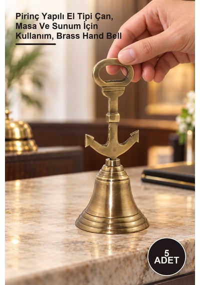 5 Adet El Çanı Pirinç Yapılı El Tipi Çan, Masa Ve Sunum İçin Kullanım, Brass Hand Bell
