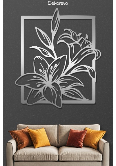 Çiçekler Çerçeve Metal Duvar Tablosu - Metal Duvar Sanatı - Krom - 30 X 30 Cm