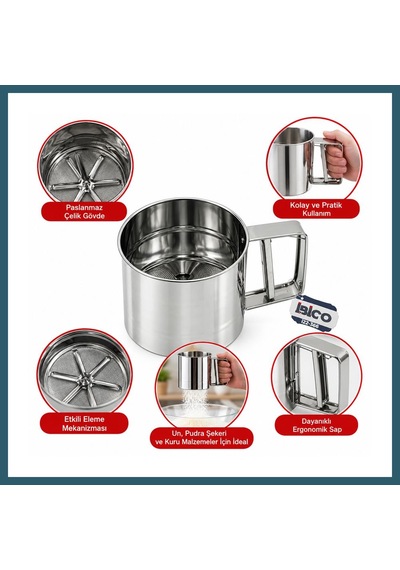 Bezos Metal Pratik Çevirmeli Un Eleği Ob Çok Renkli