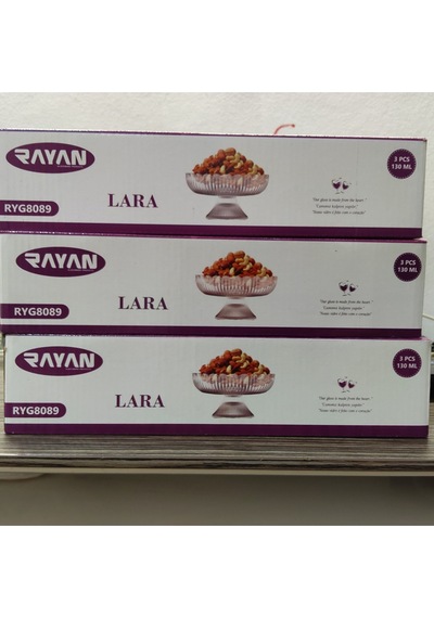 Rayan Lara 3 Lü Çerez Sunum Sabit Ayaklı Set 130 Cc Hacim 11 Cm Ağız Genişliği 6 Cm Boy. 6 Cm Ayak T