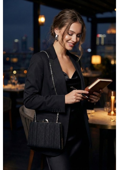 Vivazzaluxe Simli Abiye Düğün Nişan Kadın Clutch Çanta Siyah