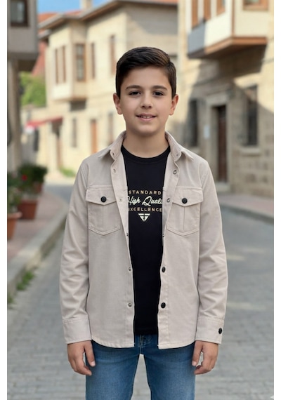 Pina Kids Erkek Çocuk Çıtçıtlı Gömlek Tişört Üst Takım Bej