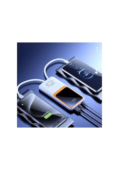 10000mah Powerbank 22.5w Hızlı Şarj Özellikli Type C Ve Lightning Kablolu Pd Taşınabilir Şarj Aleti Beyaz