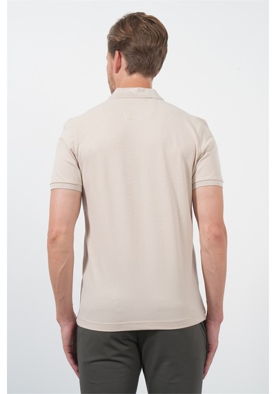 Bej Polo Yaka Kısa Kol Cepli Comfort Fit Pamuklu Tişört 1011260155