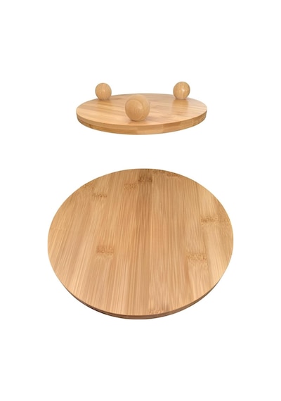 Balsa Bambu Top Ayaklı Yuvarlak Lüx Sunumluk-kahvaltı,pasta Çok Amaçlı Sunumluk 30cm Tex104 Kahverengi