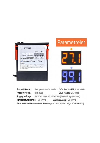 Stc-3028 Dijital Sıcaklık Nem Ölçer 110-220v 10a Termostat Lisinya