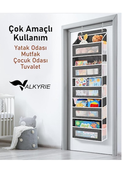 Valkyrie Kapı Arkası Organizer 5 Cepli Askılı Dolap Düzenleyici Çok Amaçlı Kapı Arkası Raf 20kg Taşıma Siyah Siyah