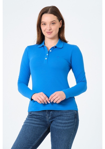 Msw Kadın Uzun Kollu Regular Fit Polo Yaka T-shirt Kobalt Mavi