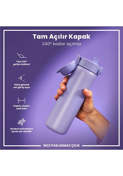 Ion8 - Paslanmaz Çelik İnce Suluk - Açık Mor - 600 Ml - Sızdırmaz