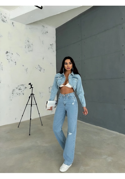 Havens Aleya Denim Crop Ceket Mavi