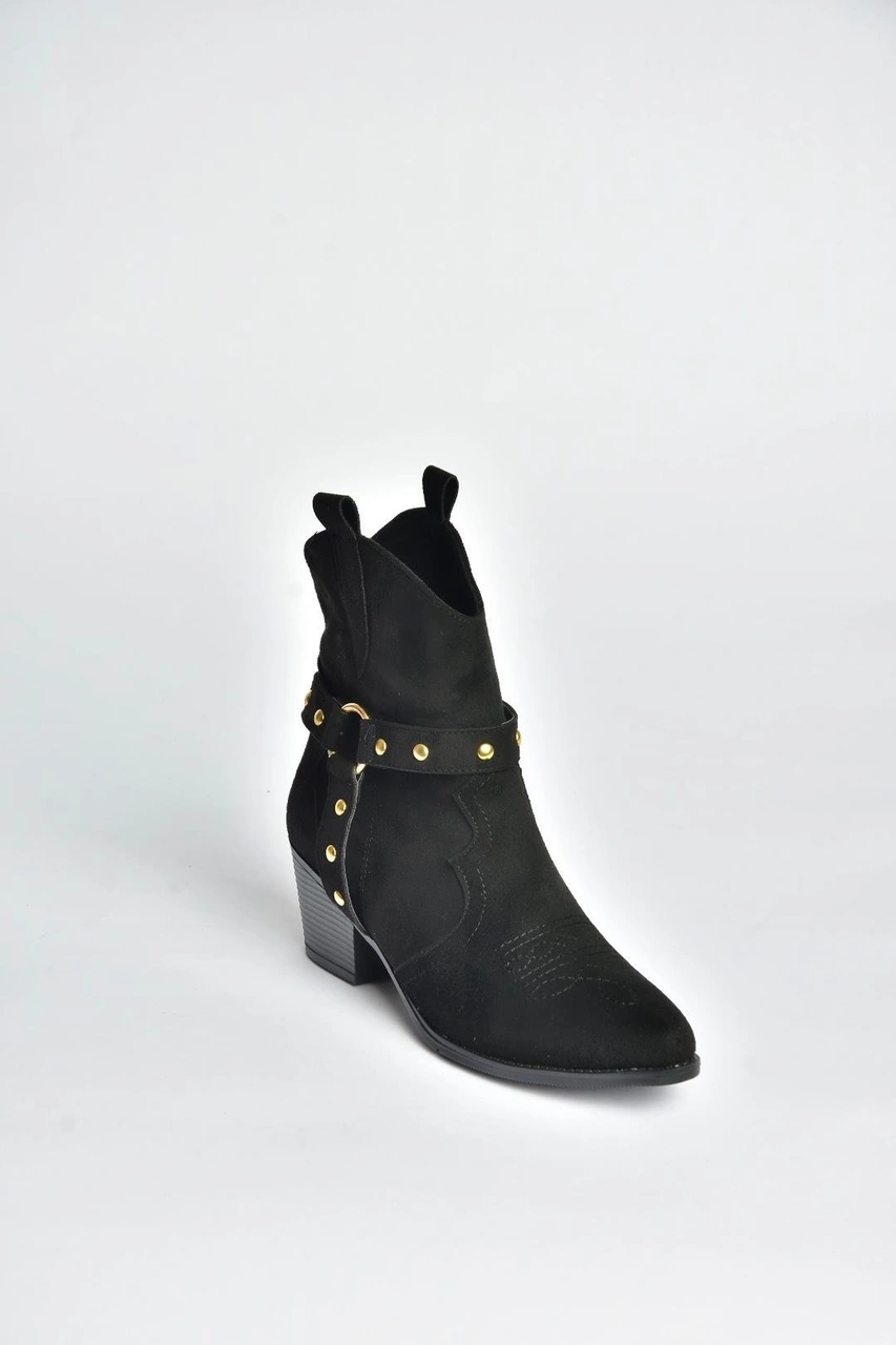 Fox Shoes V820320202 Siyah Süet Kalın Topuklu Kadın Bot Siyah-Süet