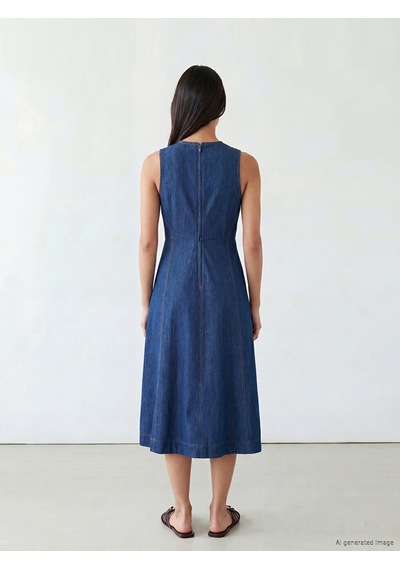 Lcw Modest İndigo Midi Kloş Jean Elbise