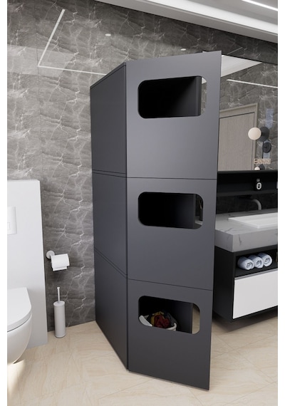 Lavina Banyo Kirli Sepetli Çamaşır Dolabı Antrasit Antrasit