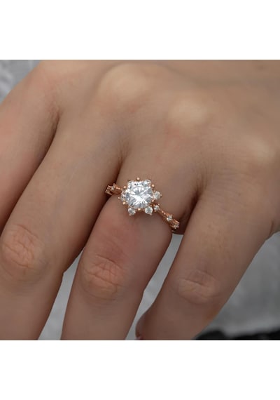 Prenses Model Rose Kaplama Zirkon Taşlı Gümüş Tektaş Yüzük