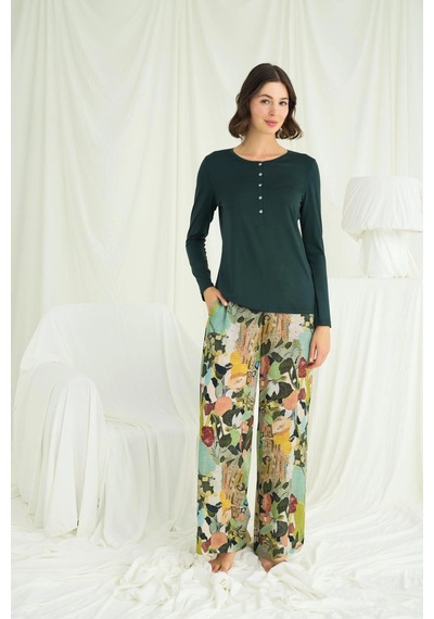 Aria's Closet Arias Closet Çiçek Ve Yaprak Desenli Pijama Takımı Yeşil