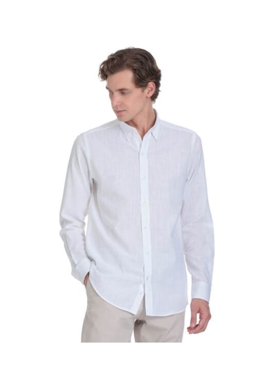 Hatemoğlu Beyaz Comfort Fit 100% Pamuk Düğmeli Yaka Uzun Kollu Casual Gömlek 4111993