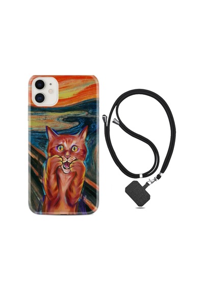 Apple iPhone Uyumlu Iphone 11 Kılıf Silikon Desen Boyun Askılı Tablo Cat 1788